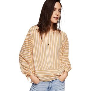 Mango Suit Tie Cuff Stripped Blouse